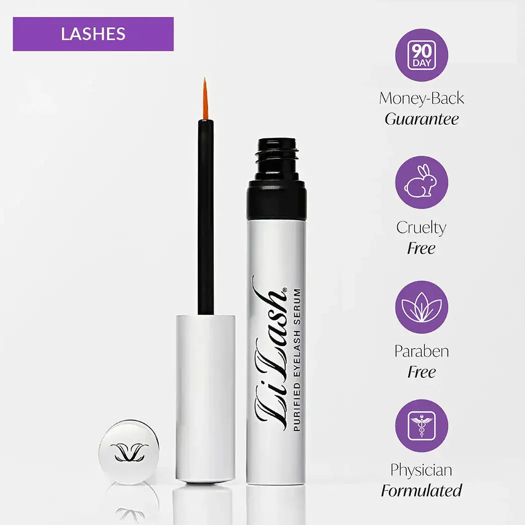 LiLash purified eyelash serum with applicator, cruelty-free, paraben-free, physician-formulated for longer lashes