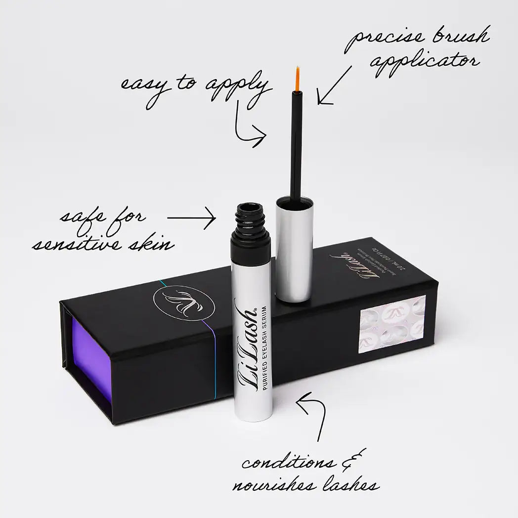 Eyelash serum with precise brush applicator, conditions and nourishes lashes, safe for sensitive skin