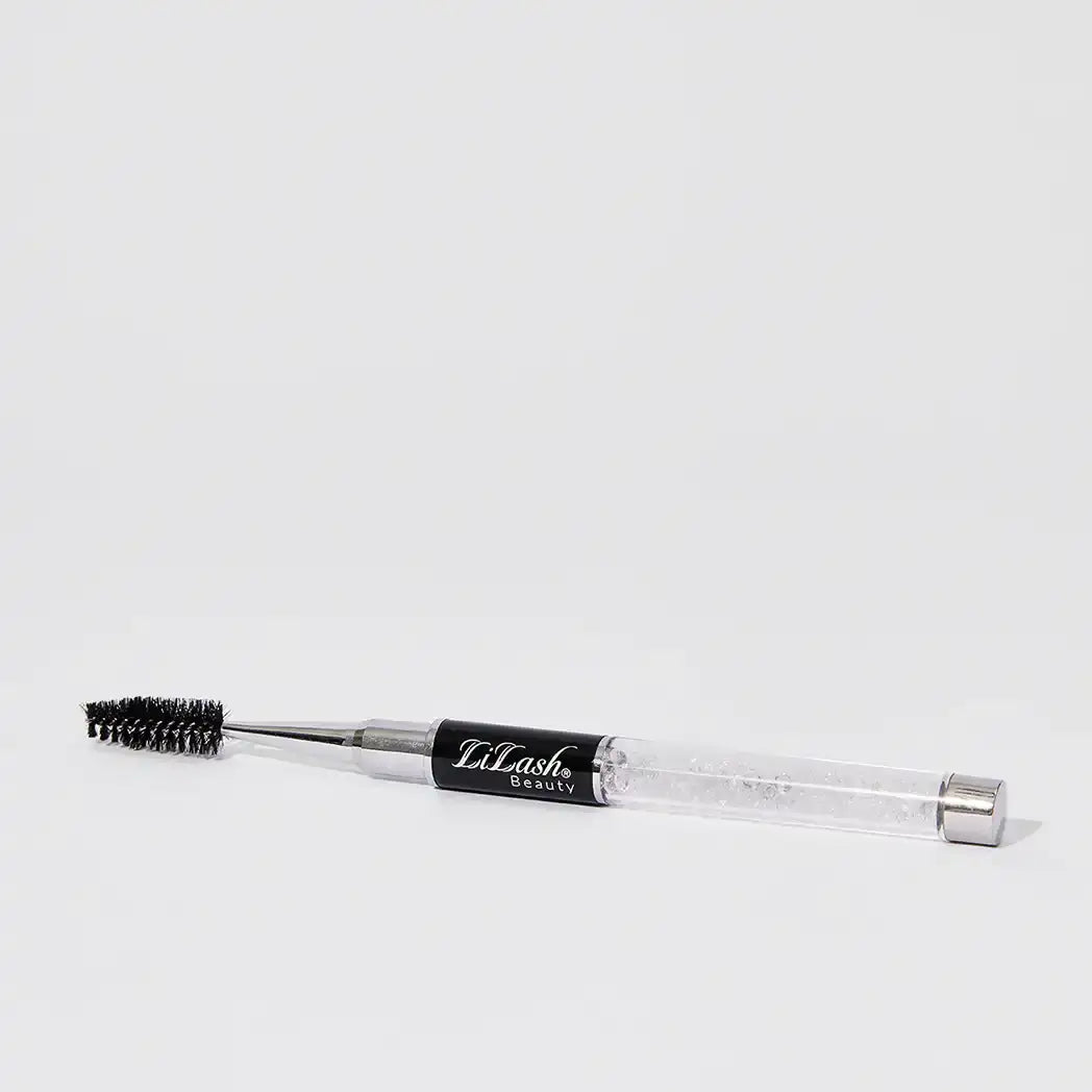 Lilash Beauty eyelash spoolie brush with black bristles and clear handle with crystals