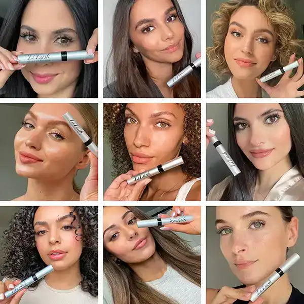 Women showcasing lash and brow serums for longer, fuller lashes and defined brows