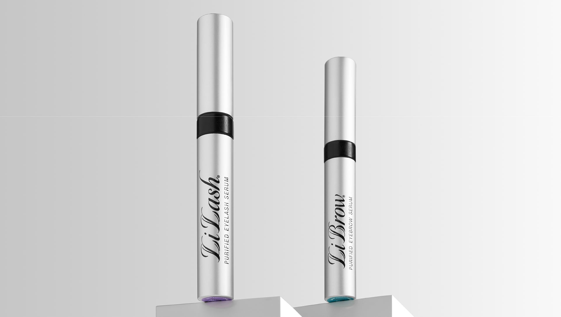 LiLash eyelash serum and LiBrow eyebrow serum on a light background, LiLash Beauty products