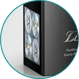 Elegant black box with four circular designs, showcasing premium beauty product packaging.