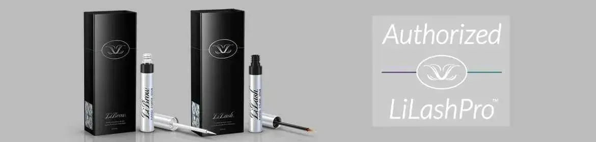 LiLashPro lash and brow serums with sleek black packaging and applicators for fuller, defined results