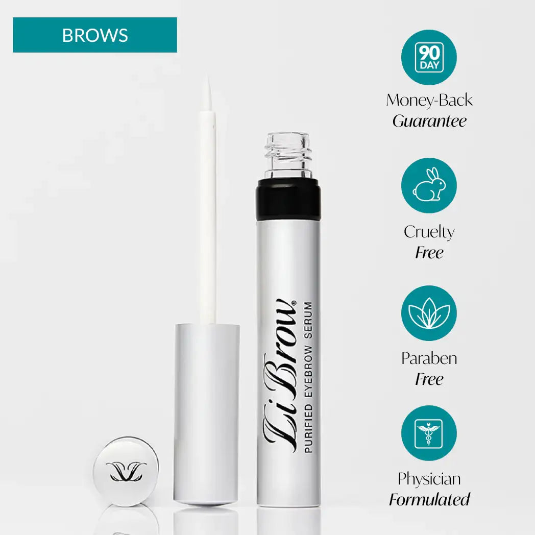 LiBrow purified eyebrow serum with applicator, cruelty-free, paraben-free, physician-formulated for fuller brows