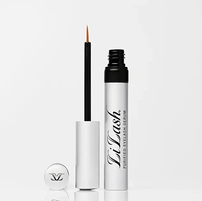 LiLash Purified Eyelash Serum bottle and applicator brush on a white background.