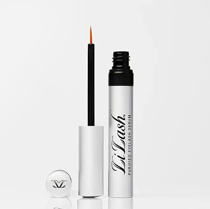 LiLash Purified Eyelash Serum bottle and applicator brush on a white background.