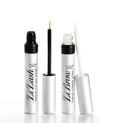 LiLash XL eyelash serum and LiBrow XL eyebrow serum with applicators on white background