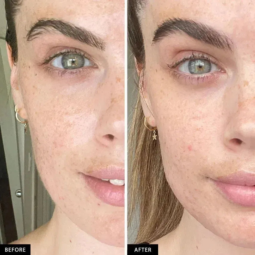 Before and after eyelash growth serum results showing longer, fuller lashes