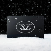 Black Lilash Beauty gift card with silver logo placed in snow with falling snowflakes