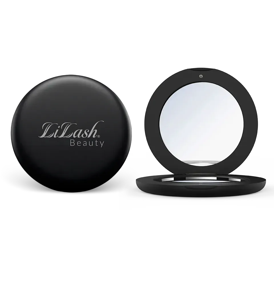 LiLash Beauty compact mirror with sleek black design and reflective surface