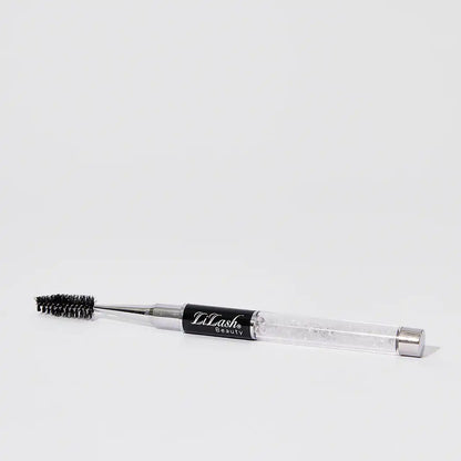 Lilash Beauty eyelash spoolie brush with black bristles and clear handle with crystals
