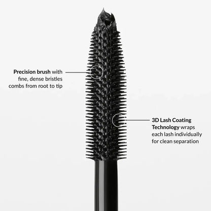 Close-up of a mascara wand with dense bristles and 3D Lash Coating Technology.