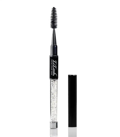 DiLash purified eyelash serum with spoolie brush and black cap on white background